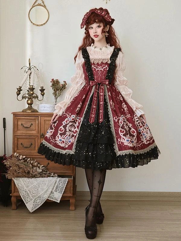 Classic Lolita Dress Elegant Print Star Bows Ruffles Lolita JSK Dress - Image 5