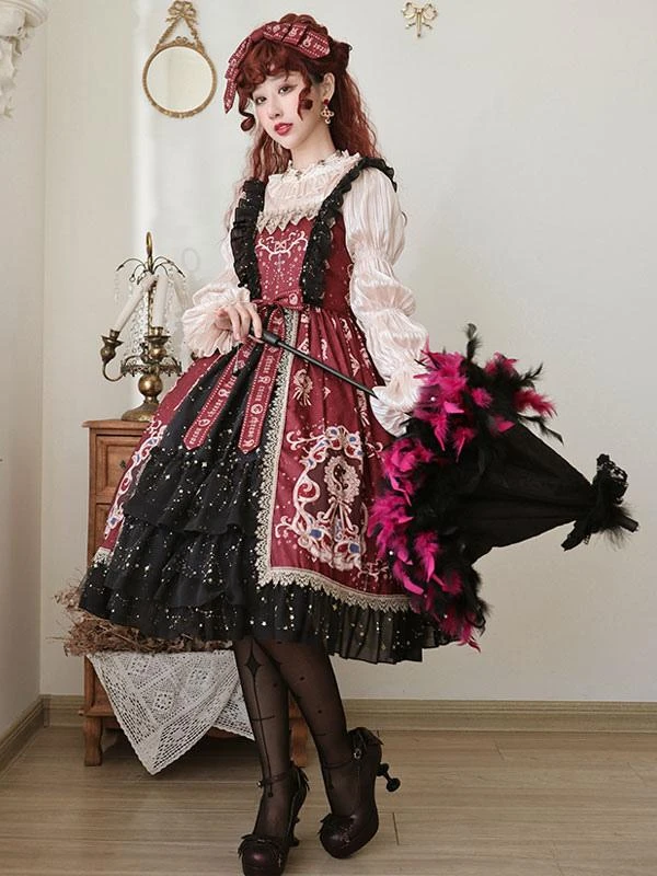 Classic Lolita Dress Elegant Print Star Bows Ruffles Lolita JSK Dress - Image 6