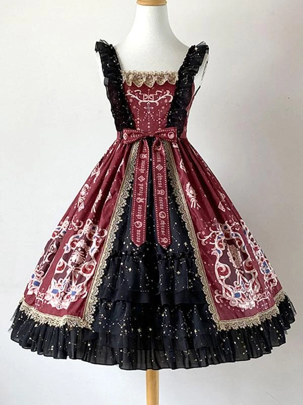 Classic Lolita Dress Elegant Print Star Bows Ruffles Lolita JSK Dress - Image 3