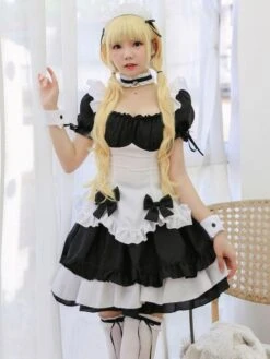 Black Lolita Outfits Bows Bell Short Sleeves Headwear Top