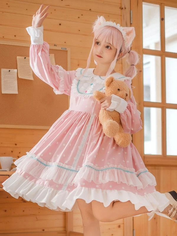 Sweet Lolita Dress Polyester Long Sleeves Ruffles Dress - Image 3