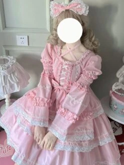 Sweet Lolita Dress Polyester Long Sleeves Dress Adjustable Elastic