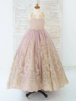 Flower Girl Dress Lace Beaded Jewel Neck Sleeveless Cameo Pink Free Customization