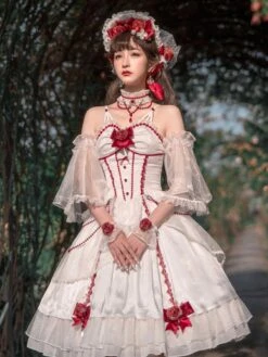 Lolita Dresses Tea Party Style Lolita Skirt Chains Sleeveless Polyester Lolita Wedding Dress Bow White
