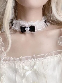 Sweet Lolita Accessories Red Bows Lace Choker Polyester Fiber Miscellaneous
