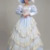 Light Sky Blue Retro Costumes Lace Polyester Floral Print Dress Marie Antoinette Costume Women's Euro-Style Tunic Vintage Clothing