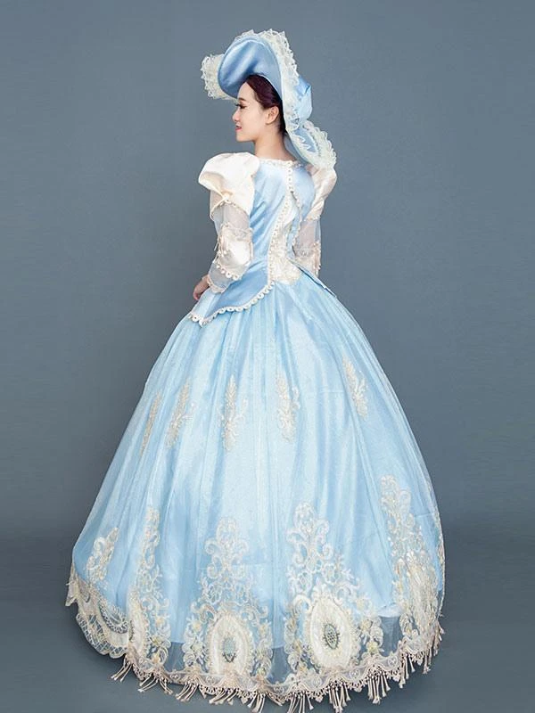 Light Sky Blue Retro Costumes Women's Marie Antoinette Costume Ruffles Lace Polyester Tunic Hat Dress Euro-Style Vintage Clothing - Image 5