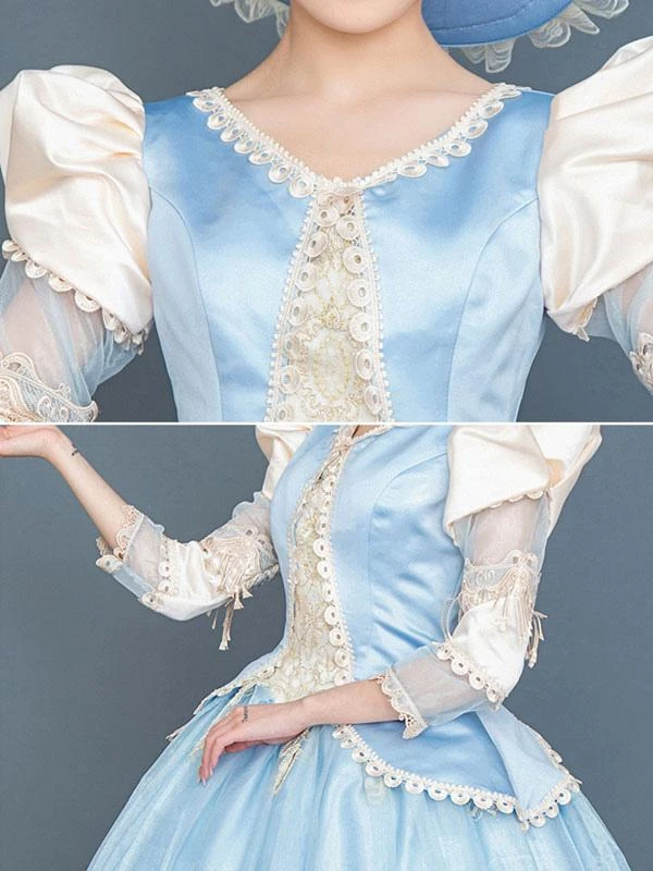 Light Sky Blue Retro Costumes Women's Marie Antoinette Costume Ruffles Lace Polyester Tunic Hat Dress Euro-Style Vintage Clothing - Image 6