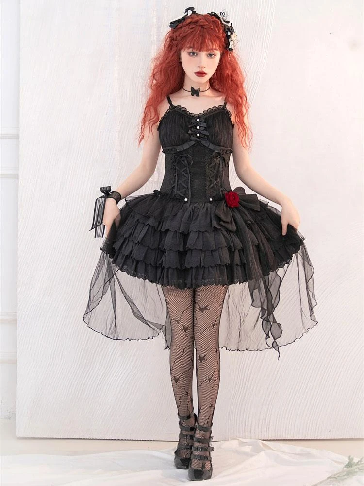 JSK Gothic Lolita Dresses Pearls Bows Black White Adjustable Elastic - Image 5