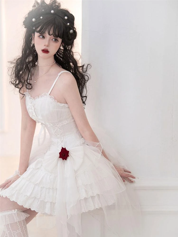 JSK Gothic Lolita Dresses Pearls Bows Black White Adjustable Elastic - Image 9