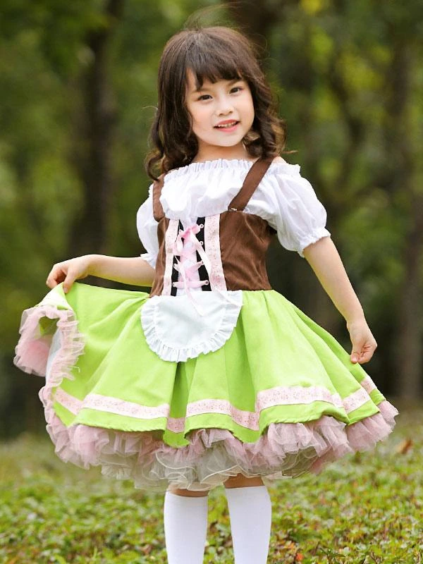 Parent-child Green Lolita OP Dress Lace Up Ruffles Lolita One Piece Dresses - Image 6