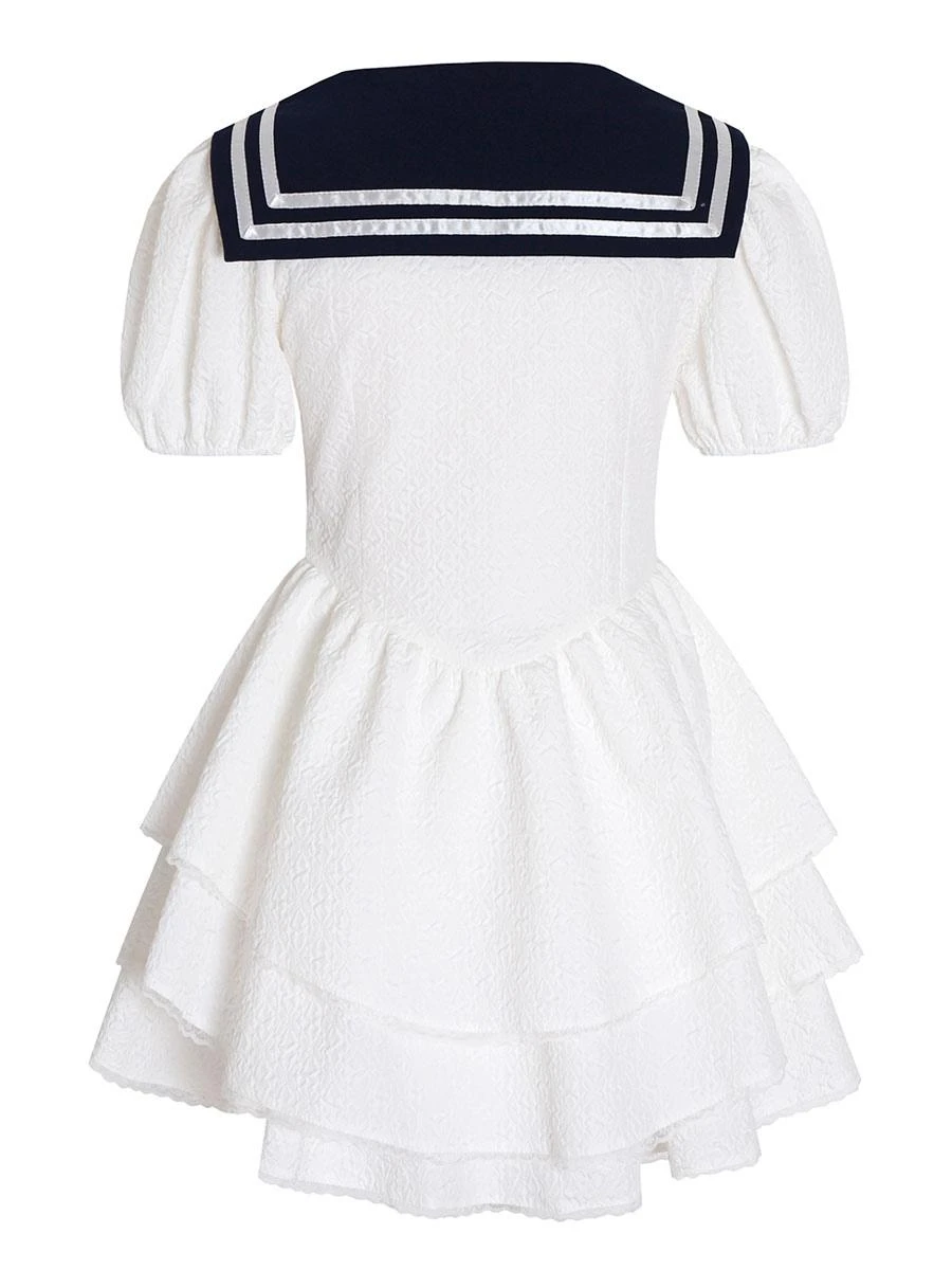 Sweet Sailor Lolita Dress Polyester Short Sleeves Bows Navy Style Dress - Image 6