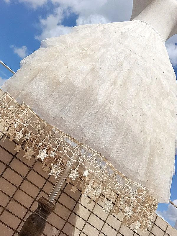 Sweet Lolita Petticoats Polyester Ruffles Gothic Lolita Petticoat Woman's Ecru White Stars Print Lolita Underskirt - Image 2