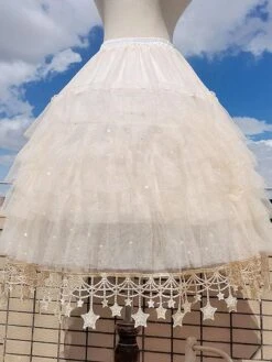Sweet Lolita Petticoats Polyester Ruffles Gothic Lolita Petticoat Woman's Ecru White Stars Print Lolita Underskirt