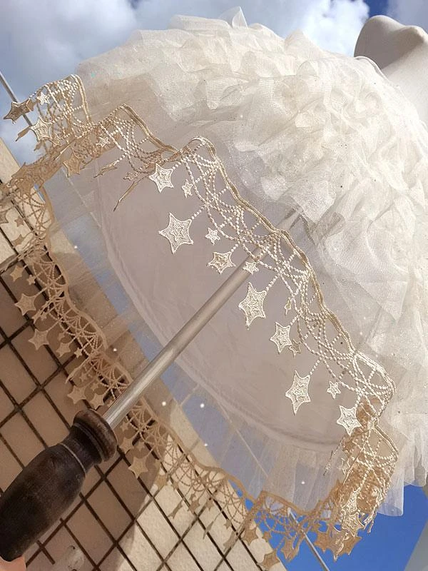 Sweet Lolita Petticoats Polyester Ruffles Gothic Lolita Petticoat Woman's Ecru White Stars Print Lolita Underskirt - Image 3