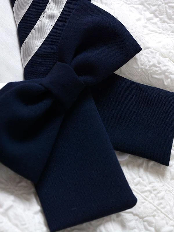 Sweet Sailor Lolita Dress Polyester Short Sleeves Bows Navy Style Dress - Image 7
