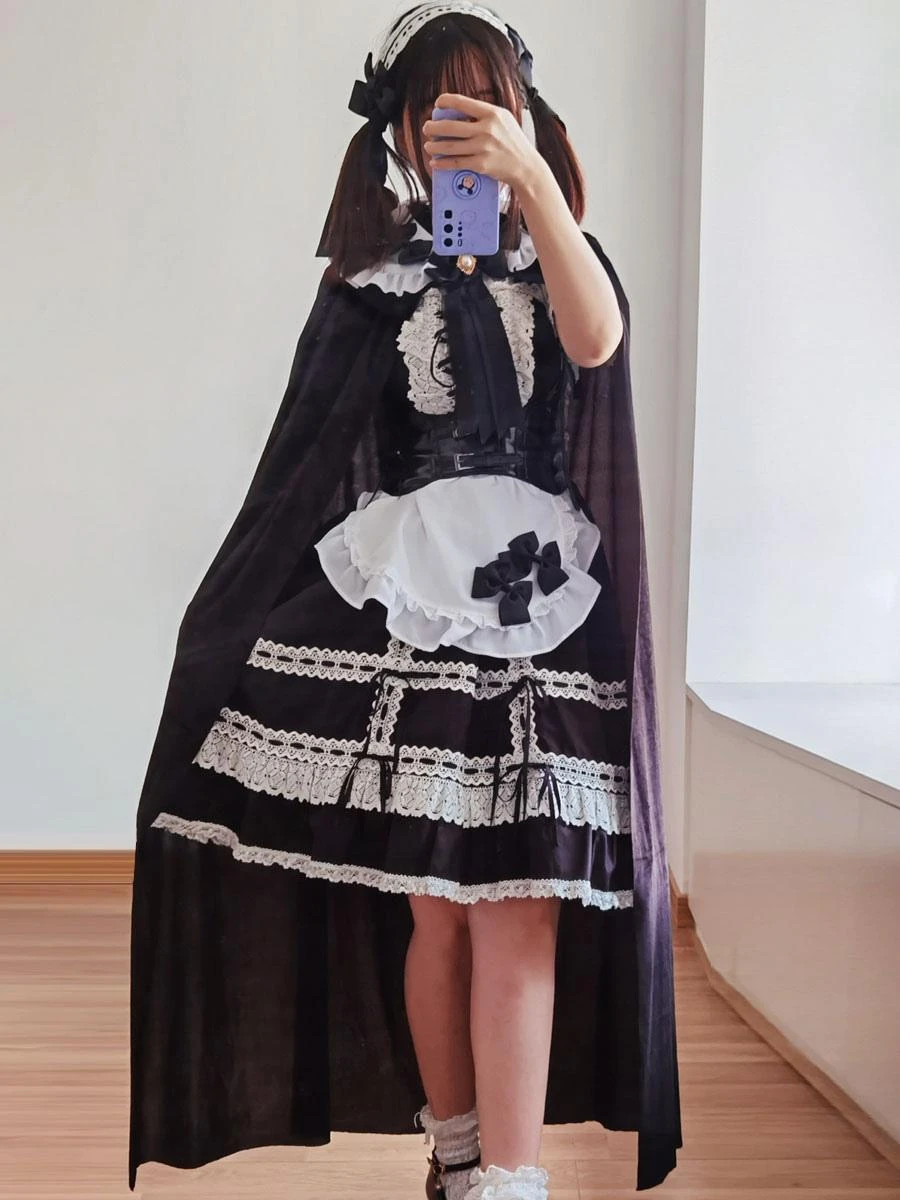 Gothic Lolita Poncho Black Polyester Spring Lolita Outwears - Image 6