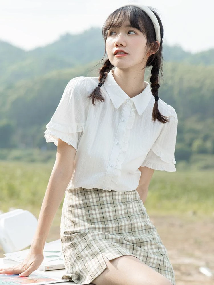 Sweet Lolita Blouses White Short Sleeves Lace Lolita Top Lolita Shirt - Image 4