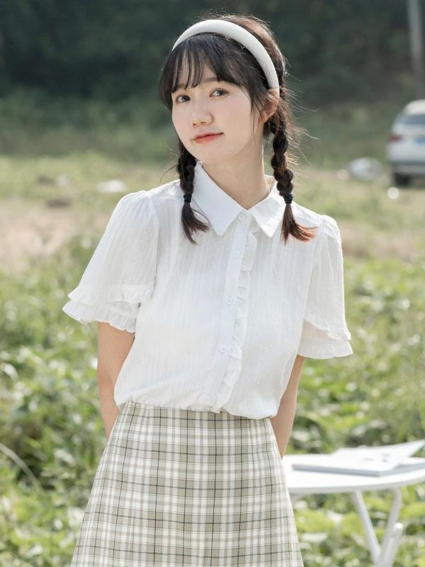 Sweet Lolita Blouses White Short Sleeves Lace Lolita Top Lolita Shirt - Image 3