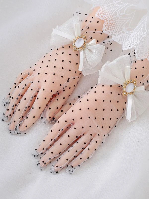 Sweet Lolita Accessories White Bows Polka Dot Accessory Polyester Fiber Miscellaneous - Image 3