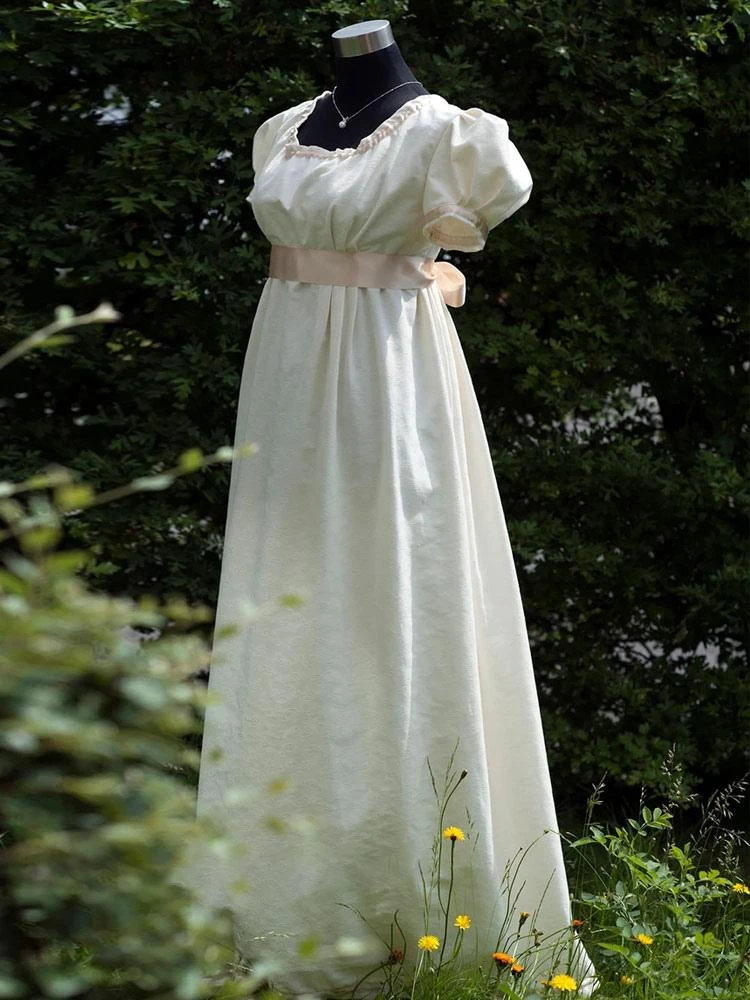 White Retro Empire Waist Dress Bridgerton Costumes Women Marie Antoinette Costume Polyester Shift Dress Vintage 18th Century Costume Regency Era Style - Image 3