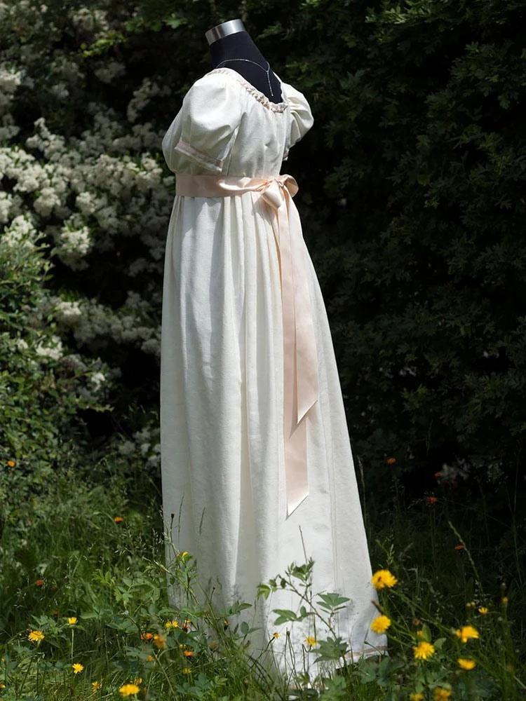 White Retro Empire Waist Dress Bridgerton Costumes Women Marie Antoinette Costume Polyester Shift Dress Vintage 18th Century Costume Regency Era Style - Image 4