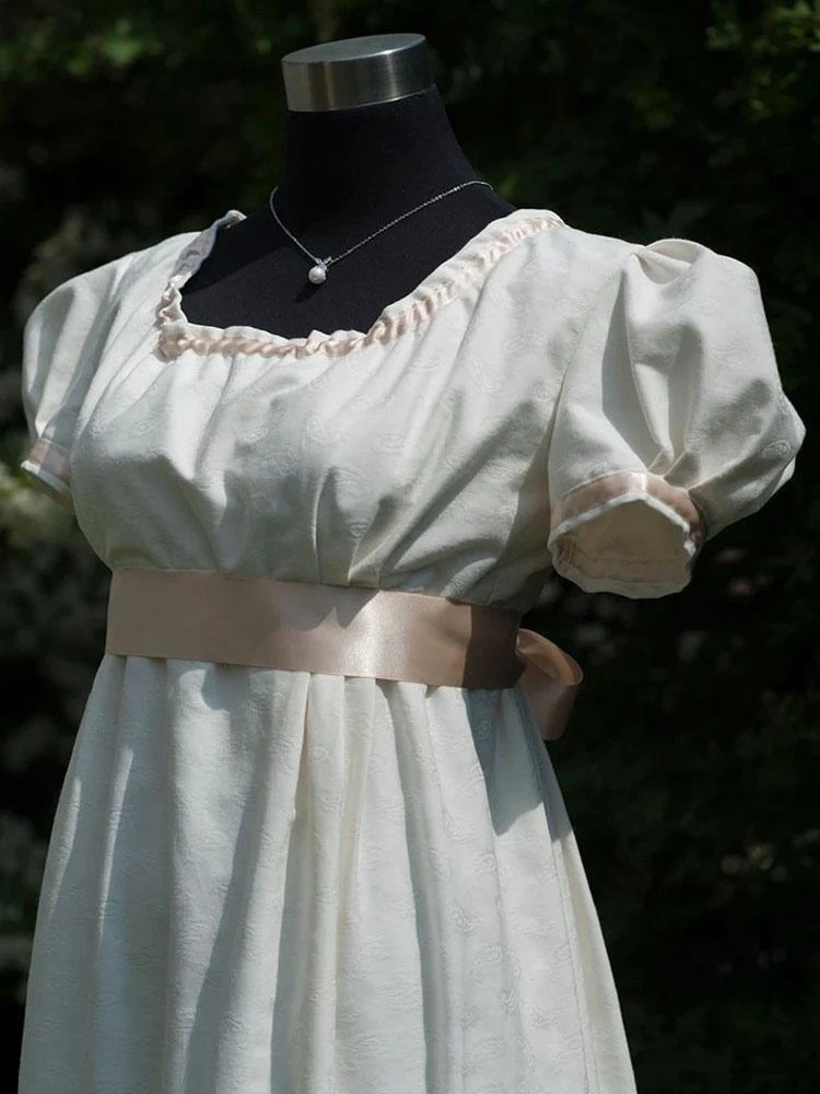 White Retro Empire Waist Dress Bridgerton Costumes Women Marie Antoinette Costume Polyester Shift Dress Vintage 18th Century Costume Regency Era Style - Image 7