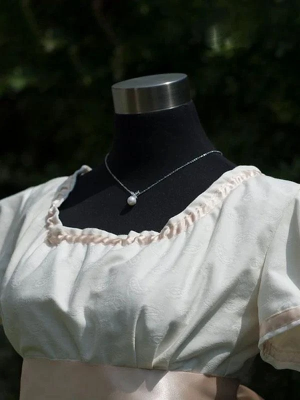 White Retro Empire Waist Dress Bridgerton Costumes Women Marie Antoinette Costume Polyester Shift Dress Vintage 18th Century Costume Regency Era Style - Image 6