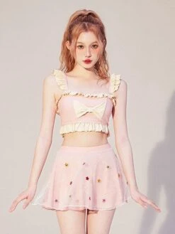 Sweet Lolita Outfits Pink Ruffles Bows Sleeveless Outfits