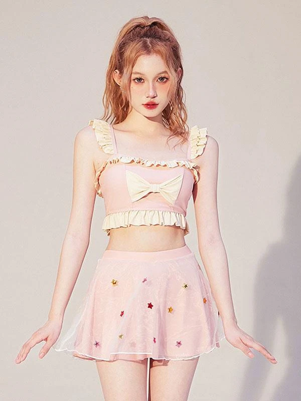 Sweet Lolita Outfits Pink Ruffles Bows Sleeveless Outfits