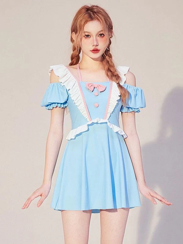 Sweet Lolita Outfits Light Sky Blue Bows Ruffles Short Sleeves Jumpsuit - Image 4