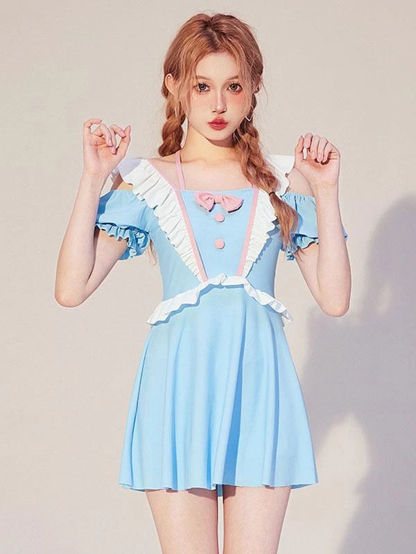Sweet Lolita Outfits Light Sky Blue Bows Ruffles Short Sleeves Jumpsuit - Image 3