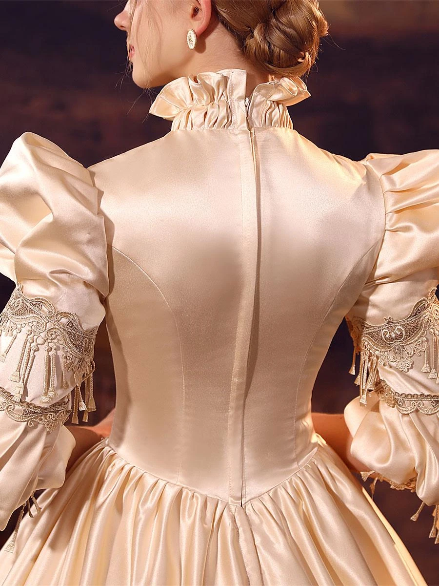 Champagne Retro Costumes Polyester Dress Women's Euro-Style Marie Antoinette Costume Party Prom Dress - Image 7
