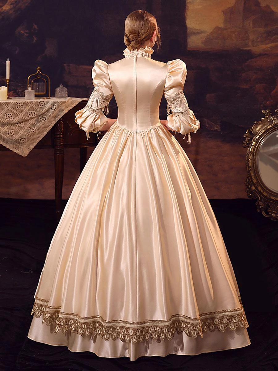 Champagne Retro Costumes Polyester Dress Women's Euro-Style Marie Antoinette Costume Party Prom Dress - Image 6
