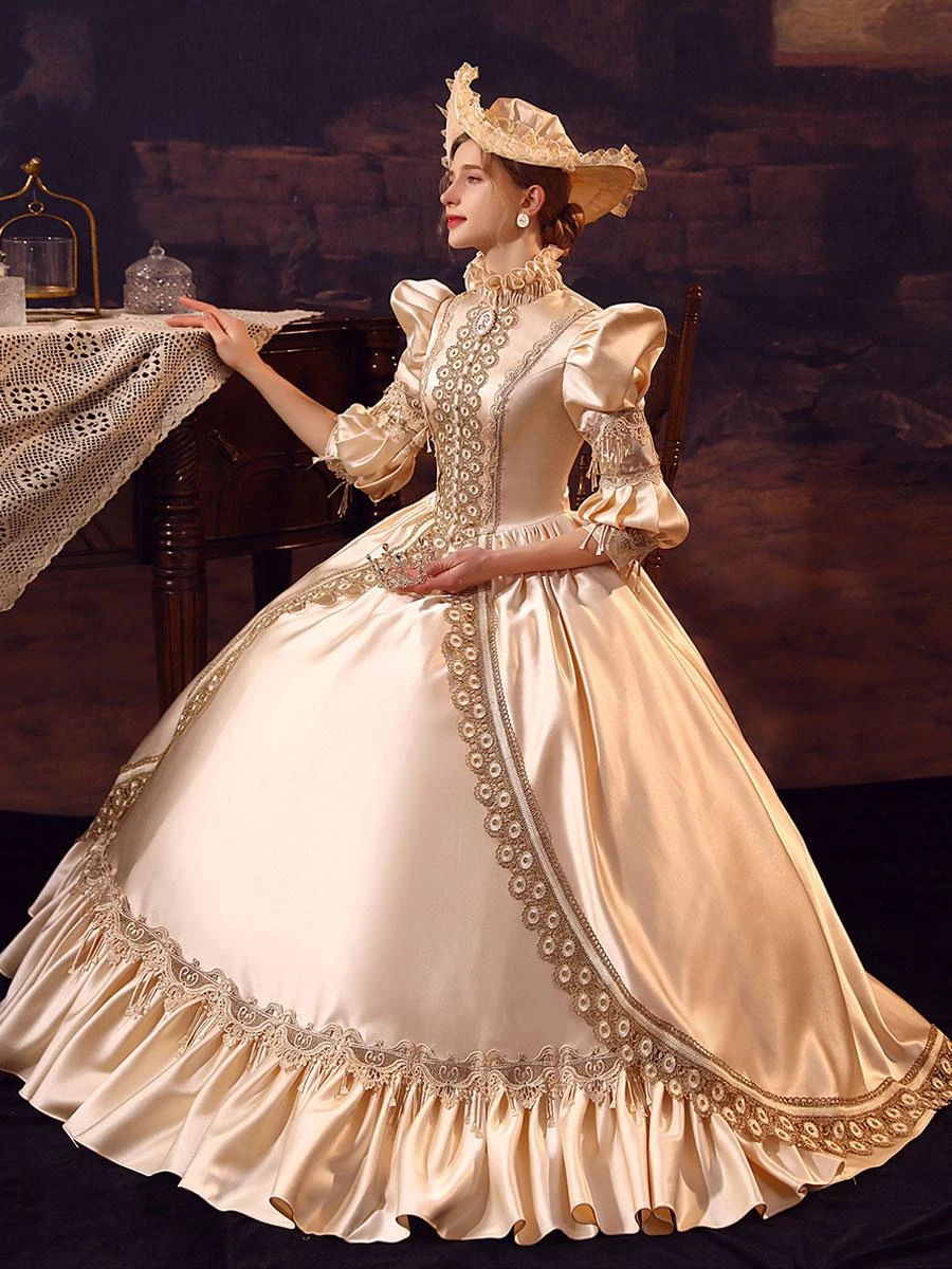 Champagne Retro Costumes Polyester Dress Women's Euro-Style Marie Antoinette Costume Party Prom Dress - Image 5