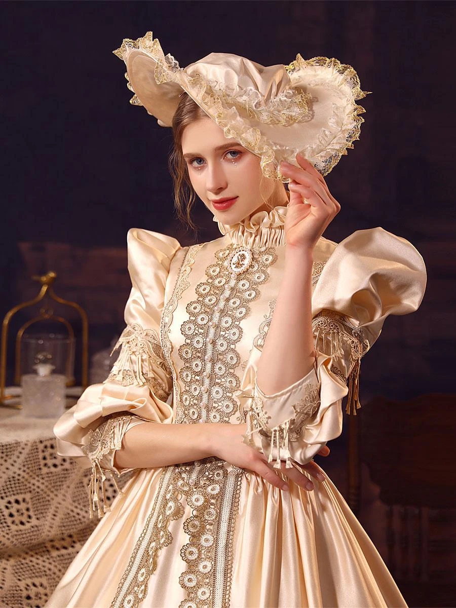 Champagne Retro Costumes Polyester Dress Women's Euro-Style Marie Antoinette Costume Party Prom Dress - Image 4