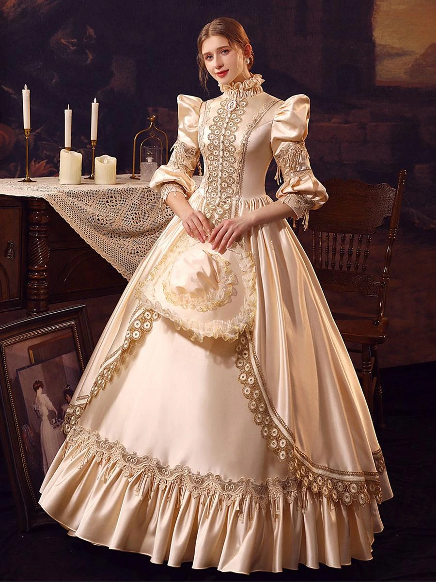 Champagne Retro Costumes Polyester Dress Women's Euro-Style Marie Antoinette Costume Party Prom Dress - Image 3