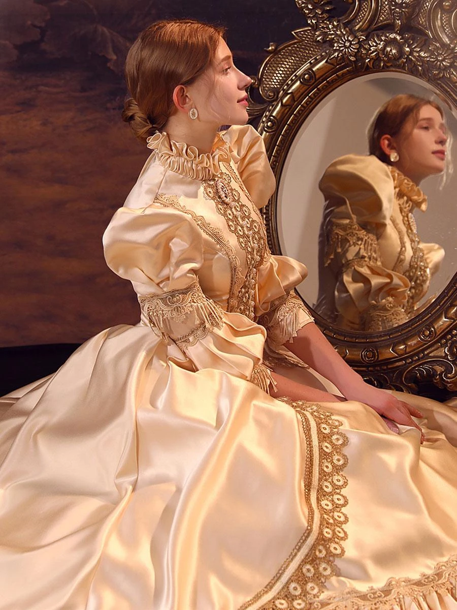 Champagne Retro Costumes Polyester Dress Women's Euro-Style Marie Antoinette Costume Party Prom Dress - Image 8