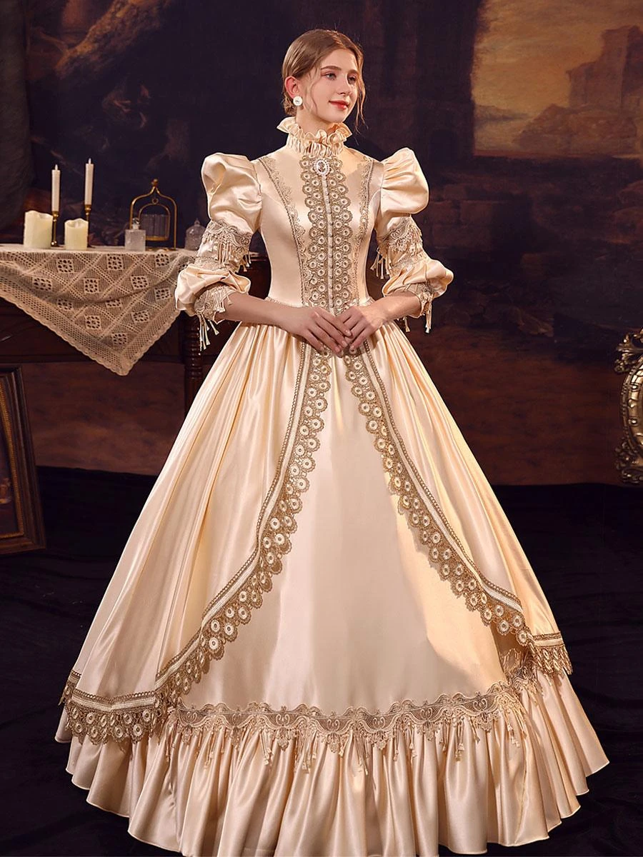 Champagne Retro Costumes Polyester Dress Women's Euro-Style Marie Antoinette Costume Party Prom Dress - Image 2