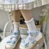 Sweet Lolita Shoes Light Sky Blue Ruffles Bows PU Leather Chunky Heel Lolita Footwear