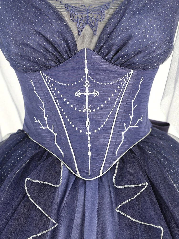 Lolita Dresses Tea Party Style Lolita Skirt Chains Sleeveless Polyester Lolita Wedding Dress Polka Dot Deep Blue - Image 10