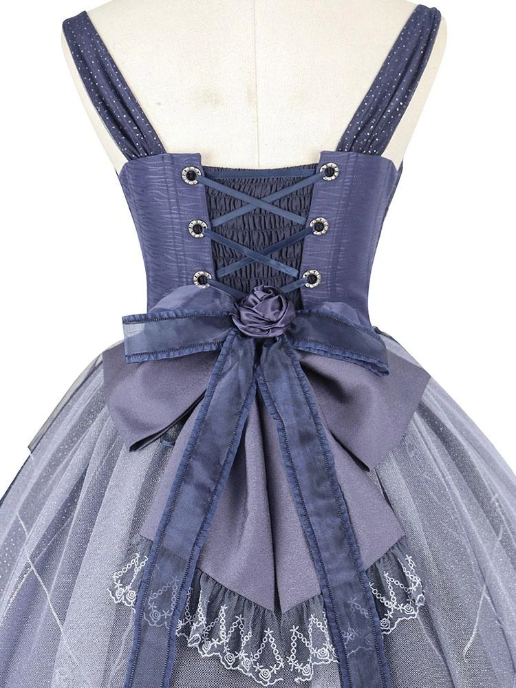 Lolita Dresses Tea Party Style Lolita Skirt Chains Sleeveless Polyester Lolita Wedding Dress Polka Dot Deep Blue - Image 9