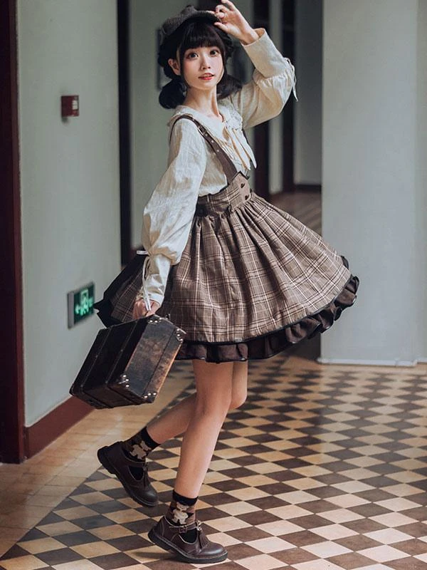 Gothic Lolita SK Ruffles Deep Brown Plaid Lolita Skirts - Image 3