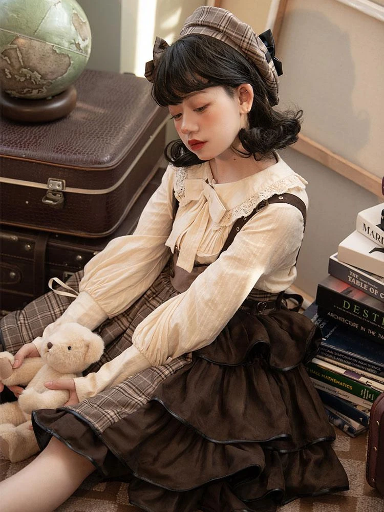 Gothic Lolita SK Ruffles Deep Brown Plaid Lolita Skirts - Image 5