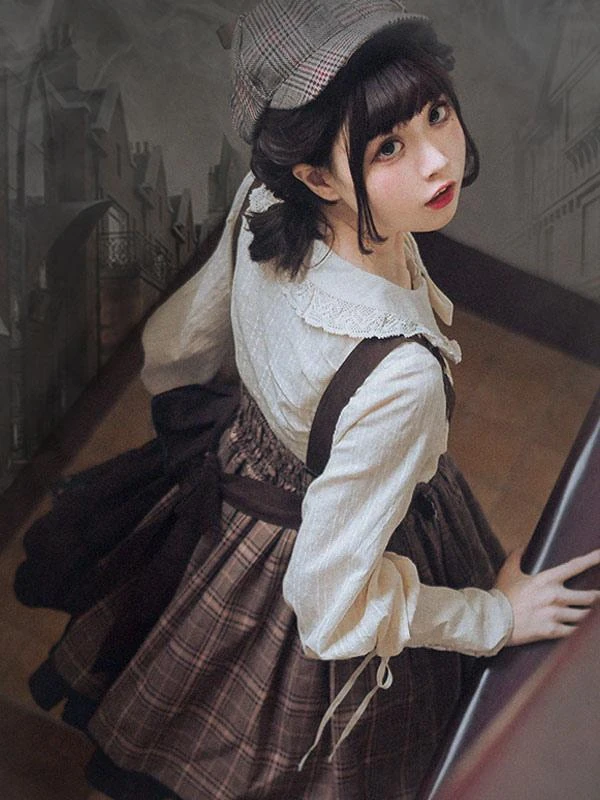 Gothic Lolita SK Ruffles Deep Brown Plaid Lolita Skirts - Image 4