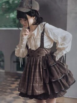 Gothic Lolita SK Ruffles Deep Brown Plaid Lolita Skirts