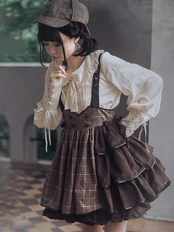Gothic Lolita SK Ruffles Deep Brown Plaid Lolita Skirts