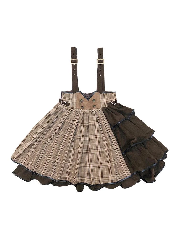 Gothic Lolita SK Ruffles Deep Brown Plaid Lolita Skirts - Image 8