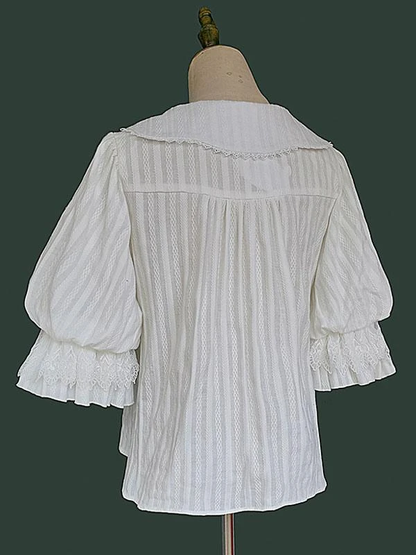 Sweet Lolita Blouses Infanta White Short Sleeves Lolita Top Lace Pleated Lolita Shirt - Image 3