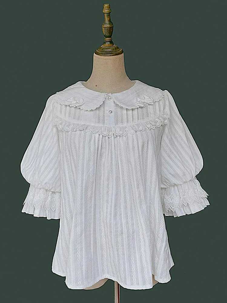 Sweet Lolita Blouses Infanta White Short Sleeves Lolita Top Lace Pleated Lolita Shirt - Image 4